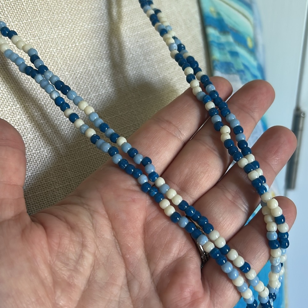 Aqua Blue & Gold Wavy Swirl Pattern Design Knit Top Short Sleeves Scoop Neck 5XL - Picture 14 of 16